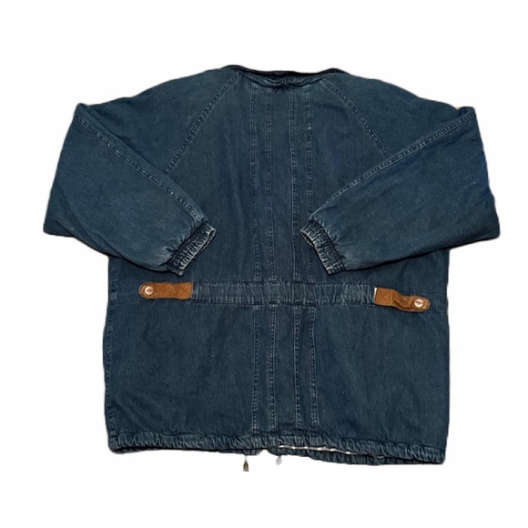 Vintage Genuine Leather Trimmed Denim Coat by SERGIO - Picture 2 of 4